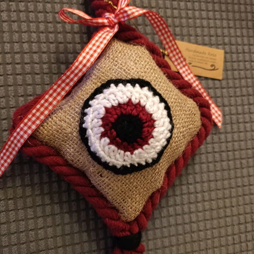 Large hanging charm new, handmade from cotton cord and linen