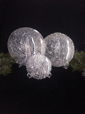 Crystalex Novy Bor Priroda plates set of 3 like new, designed by Ivo Rozsypal