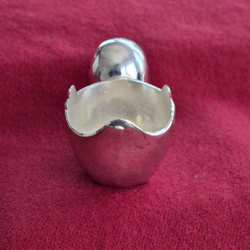 Silver-Plated Egg Cup used, vintage stylized bird design