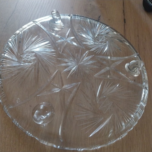 Vintage Cut Glass Cake Stand Plate 11.8" Round used