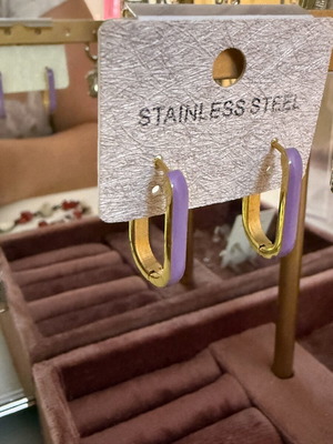 Earrings new, purple and gold color