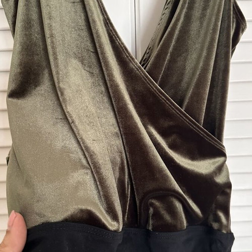 Rococo velvet bodysuit new, olive green, size L
