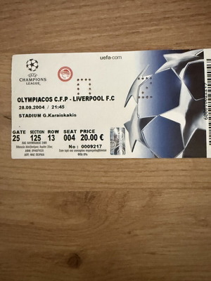 Συλλεκτικό εισιτήριο UEFA Champions League 2004 Ολυμπιακός – Liverpool σαν καινούργιο