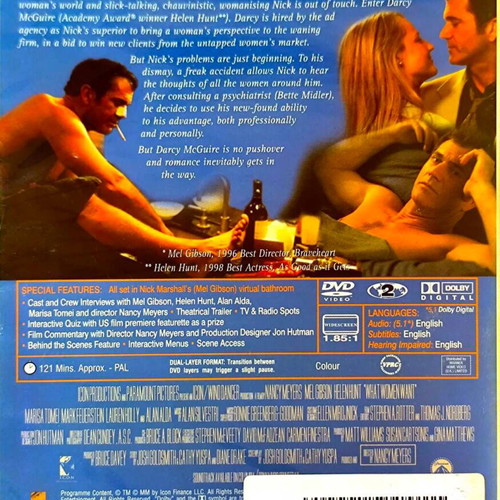 What Women Want DVD, romance comedy with Mel Gibson and Helen Hunt