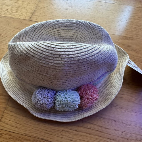 LC Waikiki kids straw fedora hat with pom-poms, 10-12 years, 56 cm