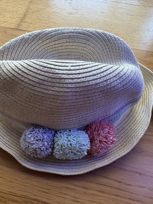LC Waikiki kids straw fedora hat with pom-poms, 10-12 years, 56 cm