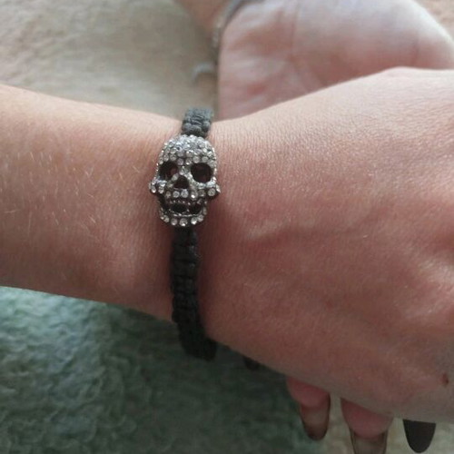 Bracelet with skull charm and strass like new, black