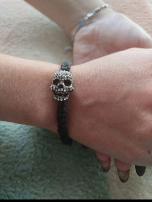 Bracelet with skull charm and strass like new, black