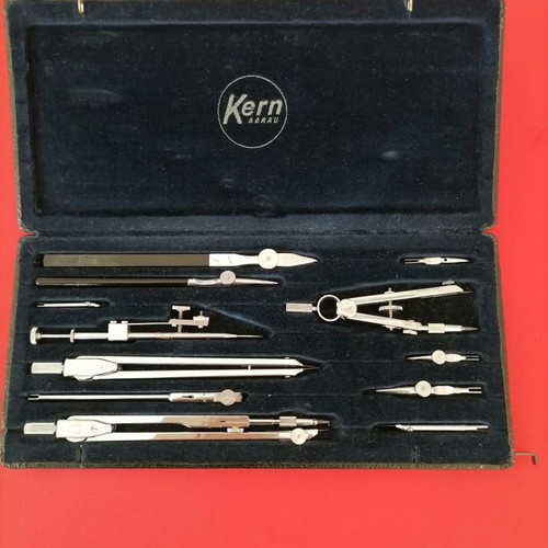 Kern drawing instrument case used vintage 12 pieces