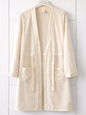 Tezenis women's cream fleece robe with satin details, size M, new