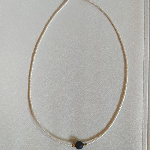 Handmade necklace with black lava, new, 43 cm