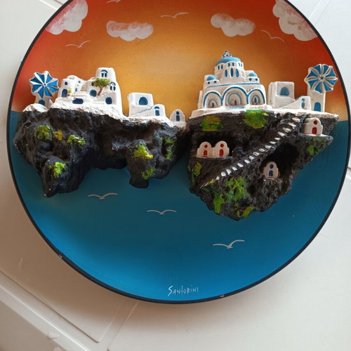 Ceramic decorative wall plate Santorini 32 cm like new