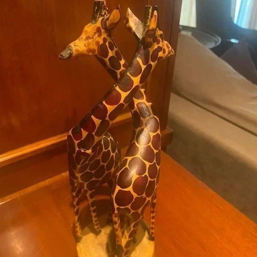 African wooden sculpture with woven giraffe, like new, 30 cm tall