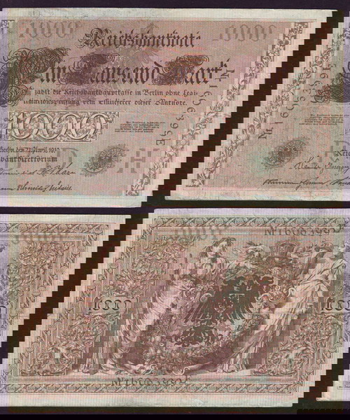 Γερμανία  GERMANY 1000 MARK BANKNOTE 1910  Με πράσινες σφραγίδες (2ХК0,08ю067)