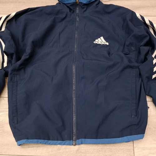 Adidas vintage jacket navy blue with white stripes, used
