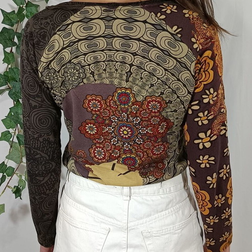 Desigual long-sleeve top with geisha print like new, multicolor