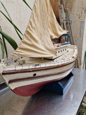 Large Handmade Wooden Ship used, rare collectible decorative piece