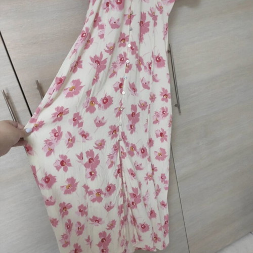 Zara midi floral button-up dress new, off white and pink