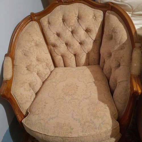 Vintage living room set used with three-seat sofa, chair and 2 armchairs