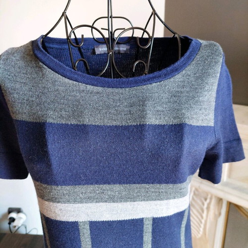 Sandro Ferrone midi dress made of merino wool like new, gray and blue