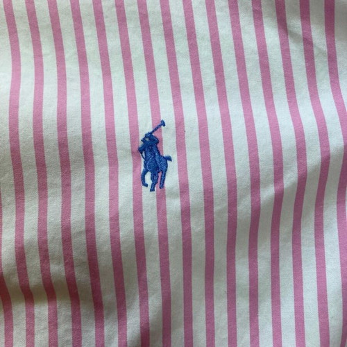 Ralph Lauren Longsleeve Oxford Shirt XL, pink white pinstripe, blue logo