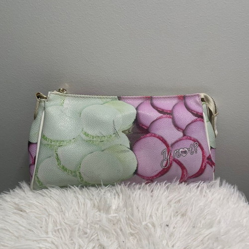 Ynot? handbag with macarons pattern, pink and green