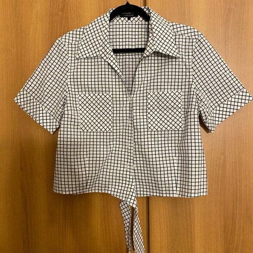 Jaeger of England checked crop shirt with tie new, black and white