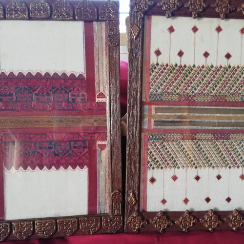 Handmade framed textile paintings with embroidery from 100-year-old costumes