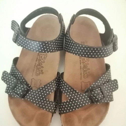 Birkenstock kids sandals authentic black with white polka dots, used, size 35