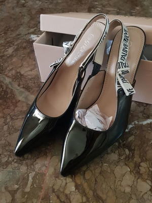 Sling Back Pumps New, Size 39, Black Vinyl