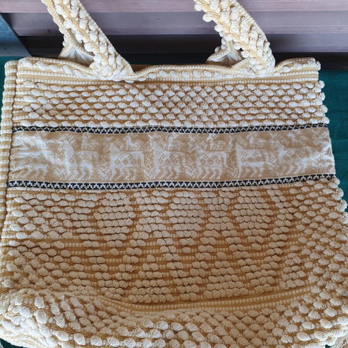 Beach bag Pearl n Carviar used, summer XL shoulder white and beige