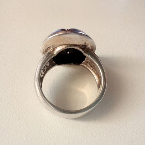Silver ring with zircon and chalcedony stone used
