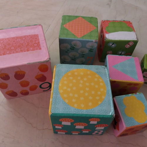Stacking cubes used with visible wear
