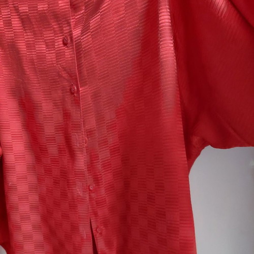 Red satin shirt with checkered cube patterns, size M, used