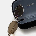 Gucci women's sunglasses GG1802S 005 with gold metal frame and brown lenses new