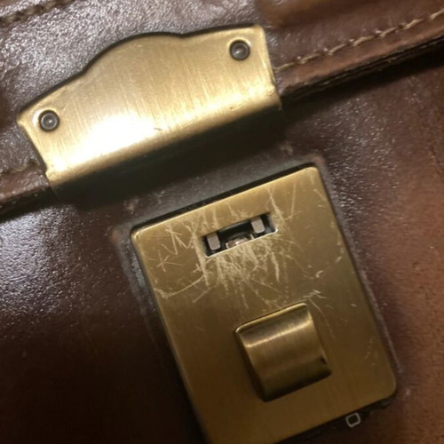 Gregory leather briefcase used, 00's vintage, brown and gold