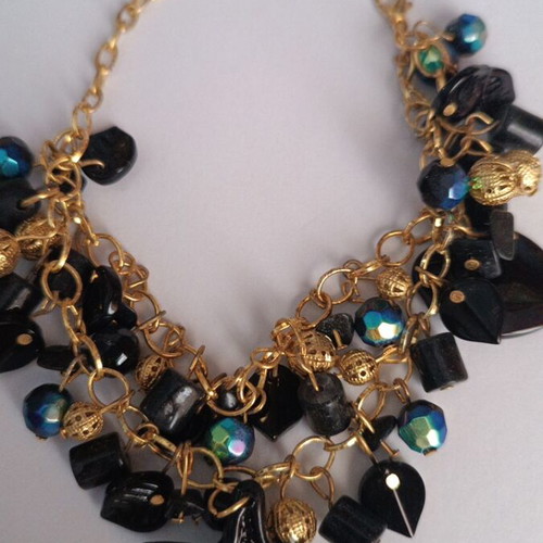 Gold bracelet with black charms and holographic design new
