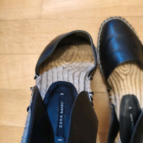 Zara slingback espadrilles size 38 used, black faux leather