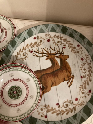 Olimpia Stelvio Christmas Cup Set 6 with Saucers and Large Platter porcelain, like new