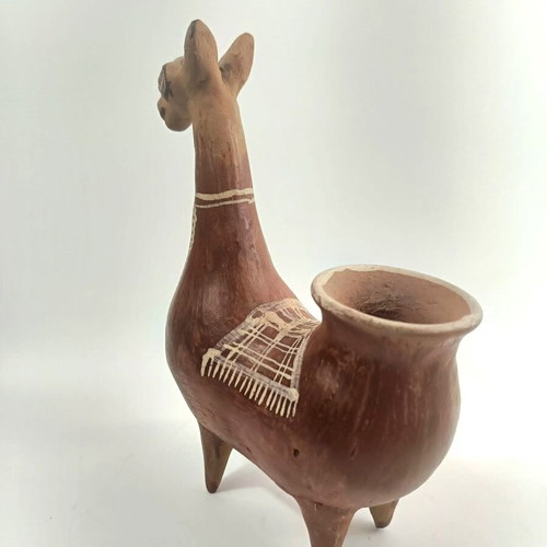 Handmade traditional Peruvian ceramic vessel in llama shape, like new