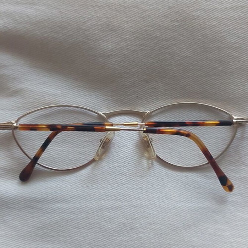 Vintage presbyopia eyeglass frame like new, metal, gold and brown
