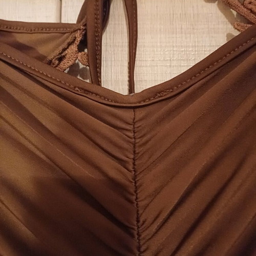 Short backless dress used with embroidery in brown chocolate color