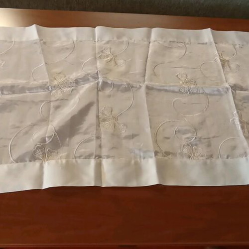 Embroidered table linen set like new, satin fabric yellow