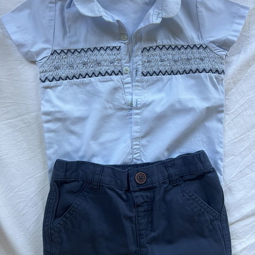 Formal set bodysuit shirt with shorts for baby boy 9-12 months like new