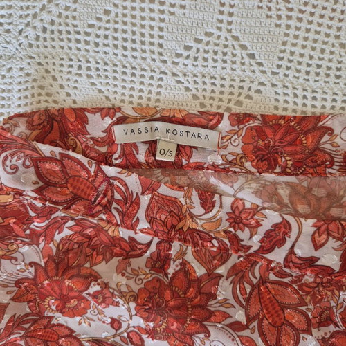 Vassia Kostara midi wrap skirt like new, white and red