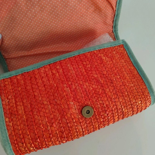 Straw Envelope Bag used, colorful summer handbag with lining and zipper pocket
