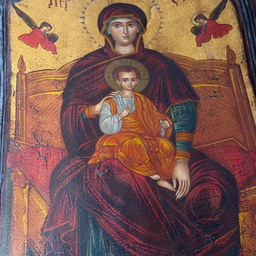 Handmade wooden trough with Orthodox icon used