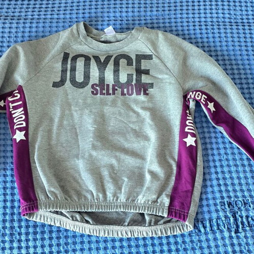Joyce children's sweatshirt size 12, grey and purple, self-love
