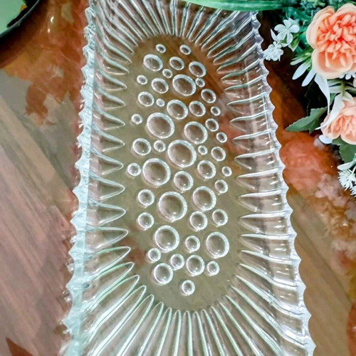 Crystal platters new, set of two with bubble effect decor