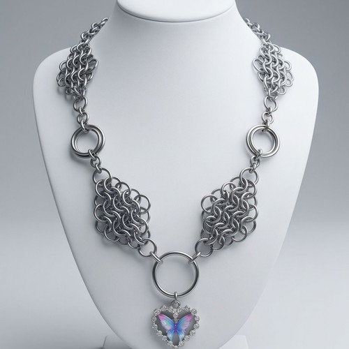 Stainless Steel Choker with Butterfly new, blue and silver